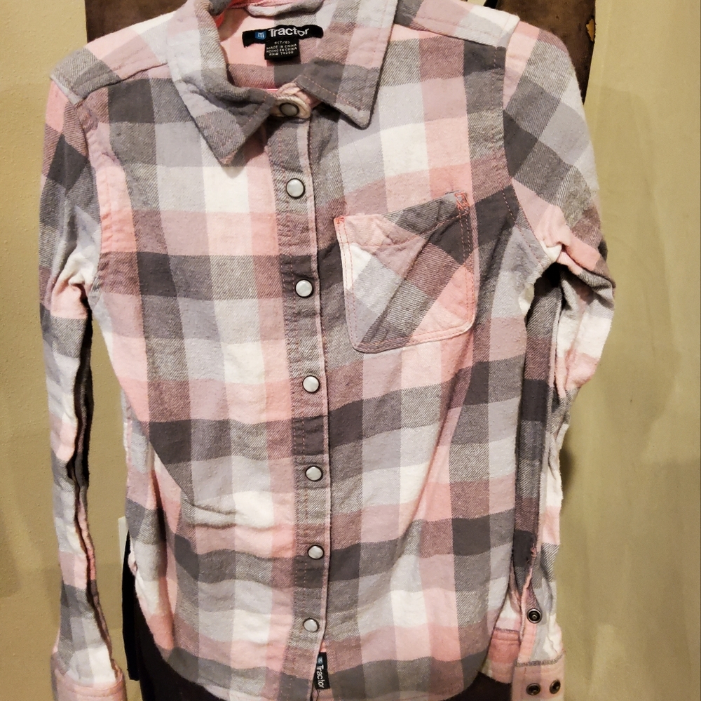 Tractor Flannel Pearl Snap Button Top